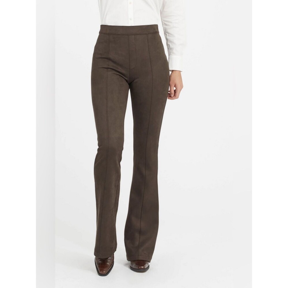 SPANX Chocolate Brown Faux Suede Shaping Flare Pants Small Elevated Basic